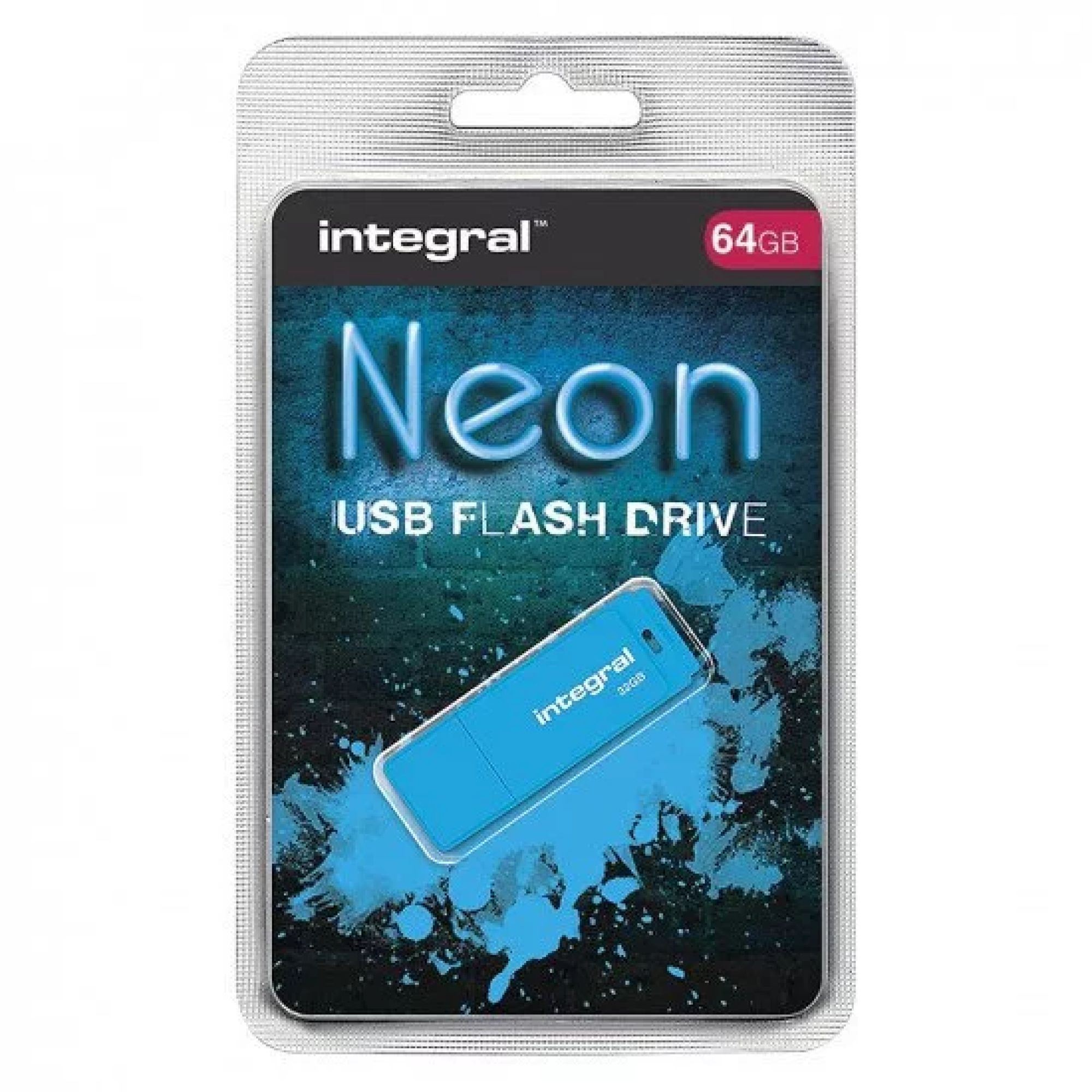 Integral Neon USB 2.0 Flash Drive - Blue - 32GB -128GB