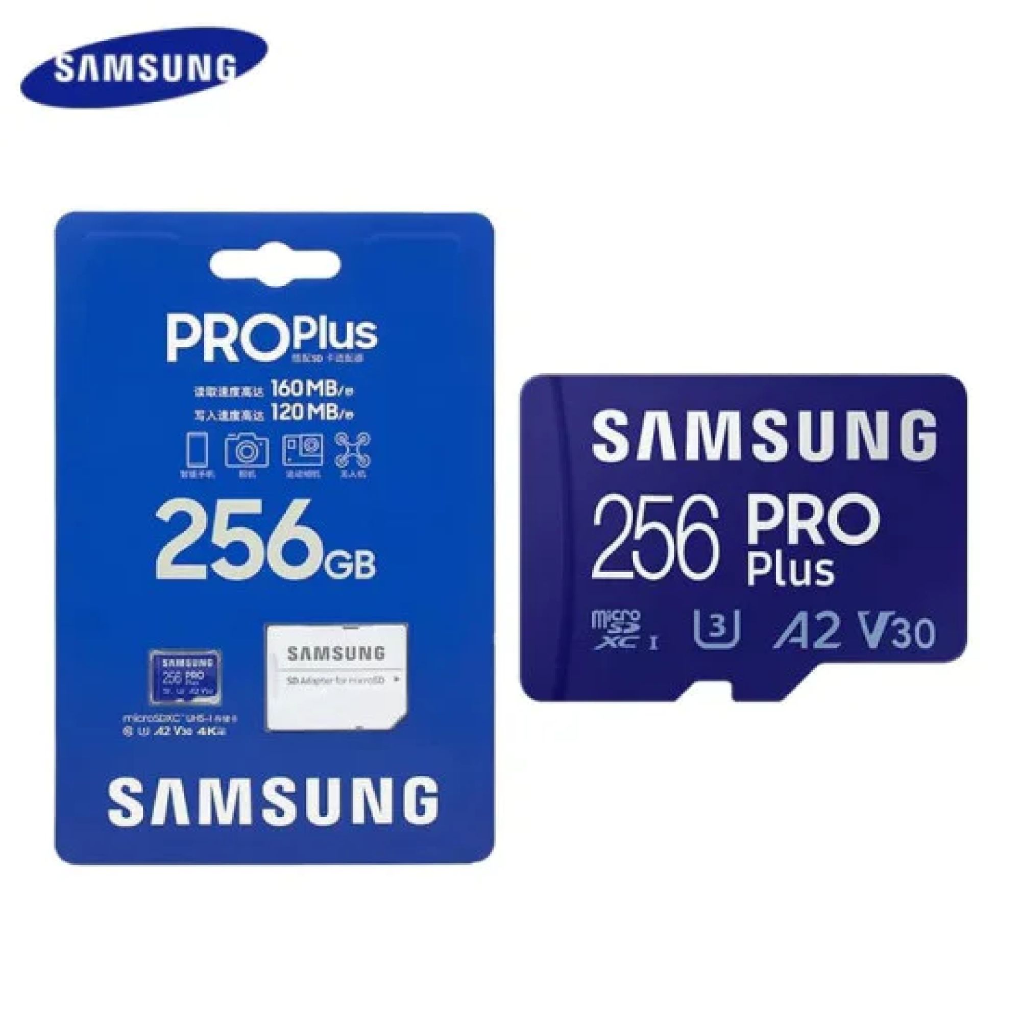 Samsung PRO Plus Micro SD SDXC UHS-I Memory Card Class 10 A2 V30 4K with SD Card Adapter - 256GB