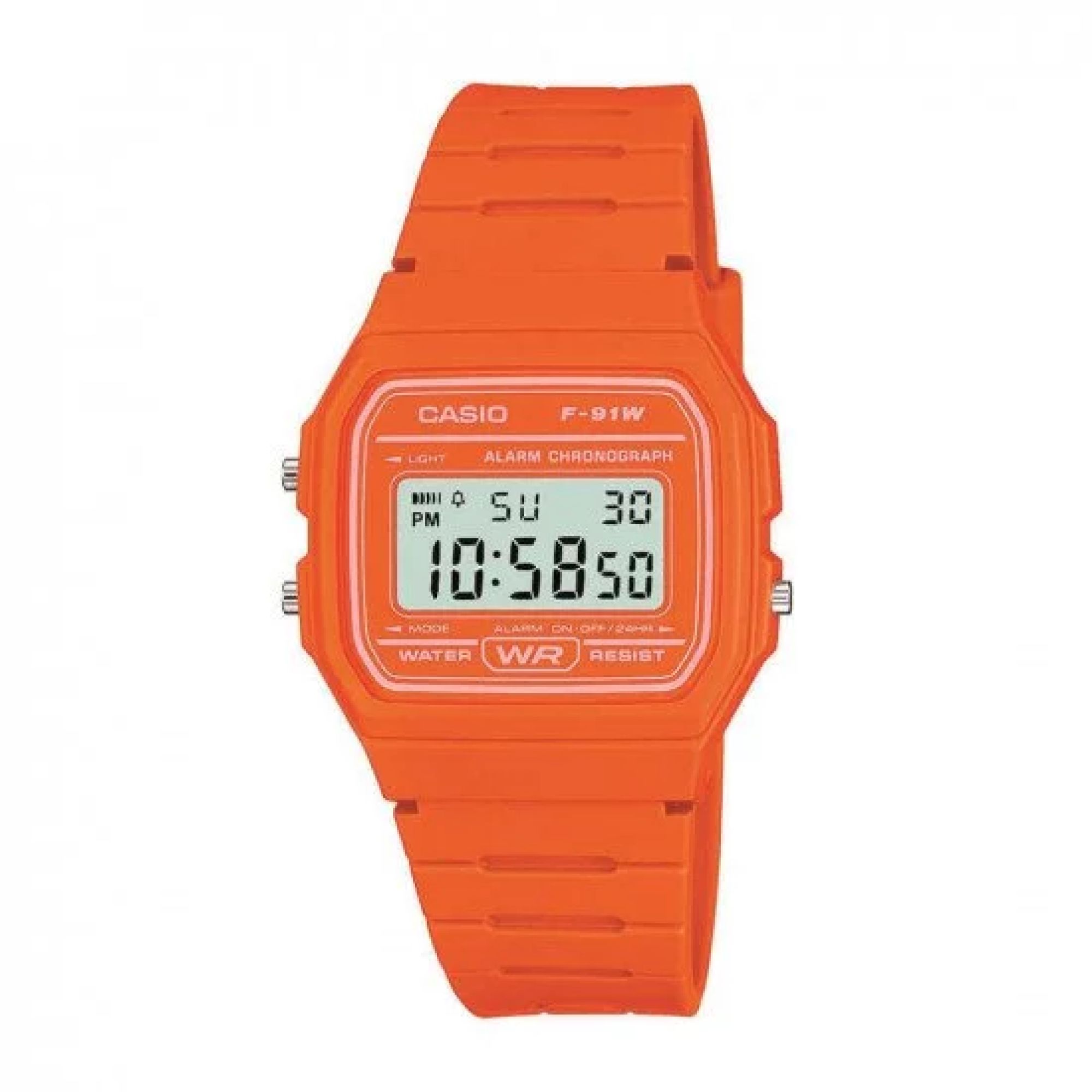 Casio Classic Digital LCD Watch with Stopwatch, Timer, Alarm, Water Resistant - F-91WC-4A2EF - Orange