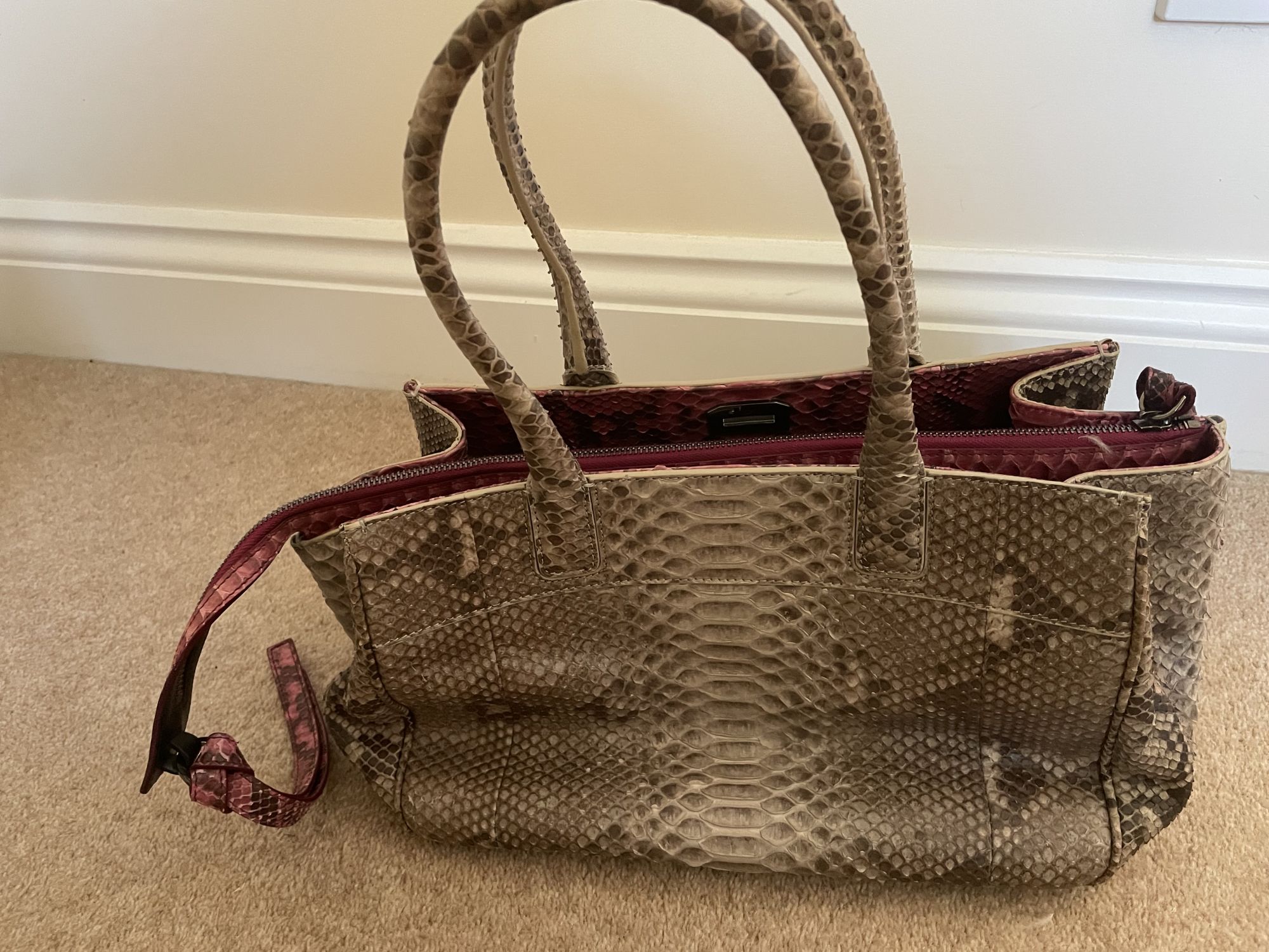 Baraboux taupe/pink leather tote bag