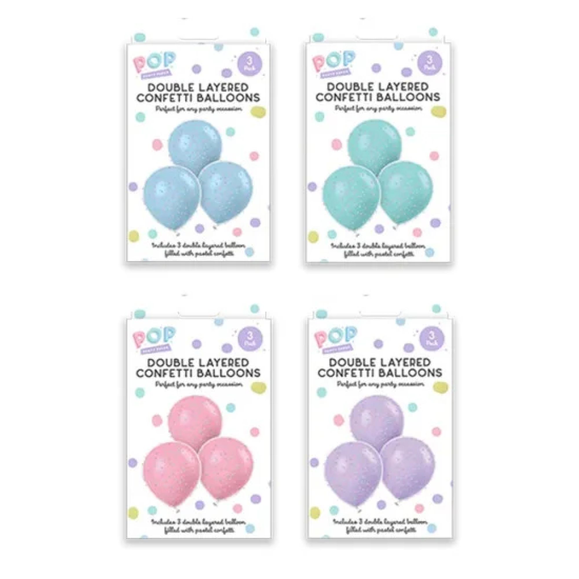 POP Pastel Double Layered Confetti Balloons 3pk