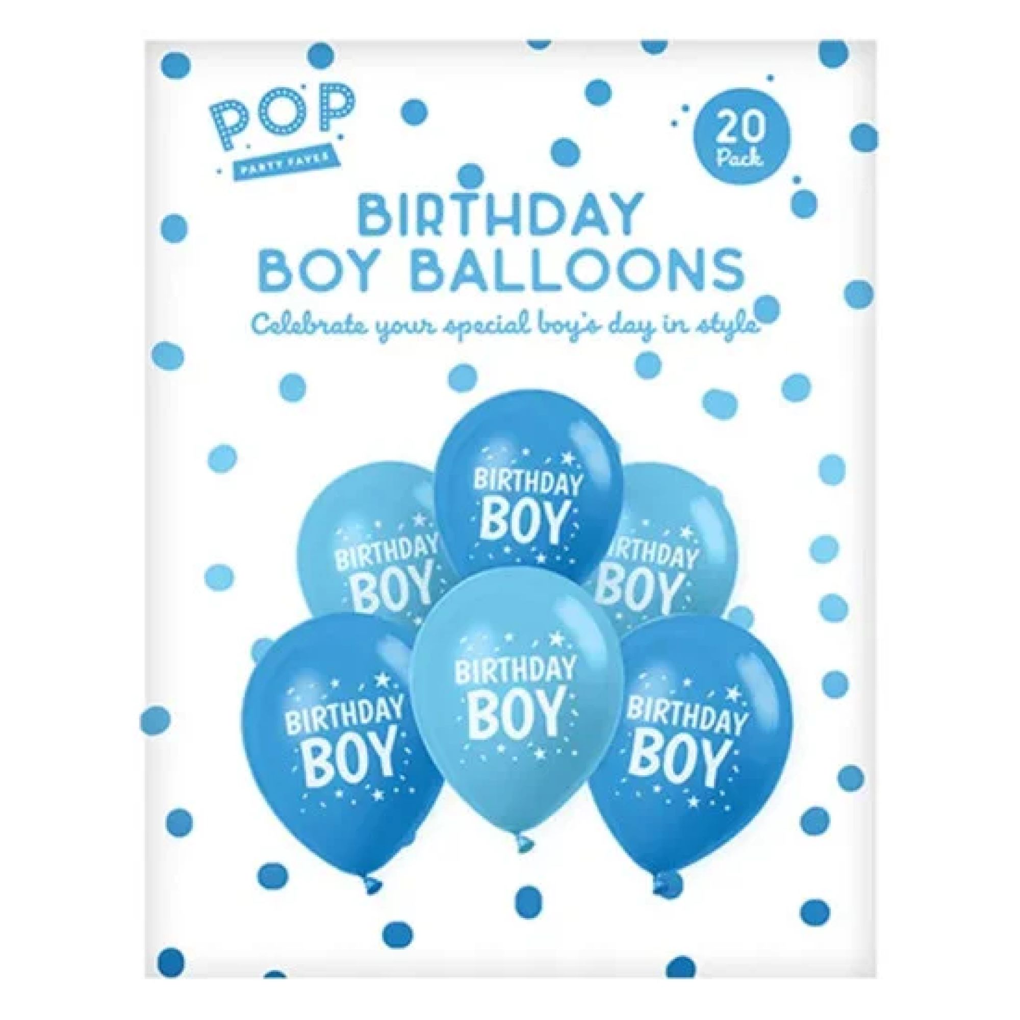 POP Birthday Boy Balloons 20pk