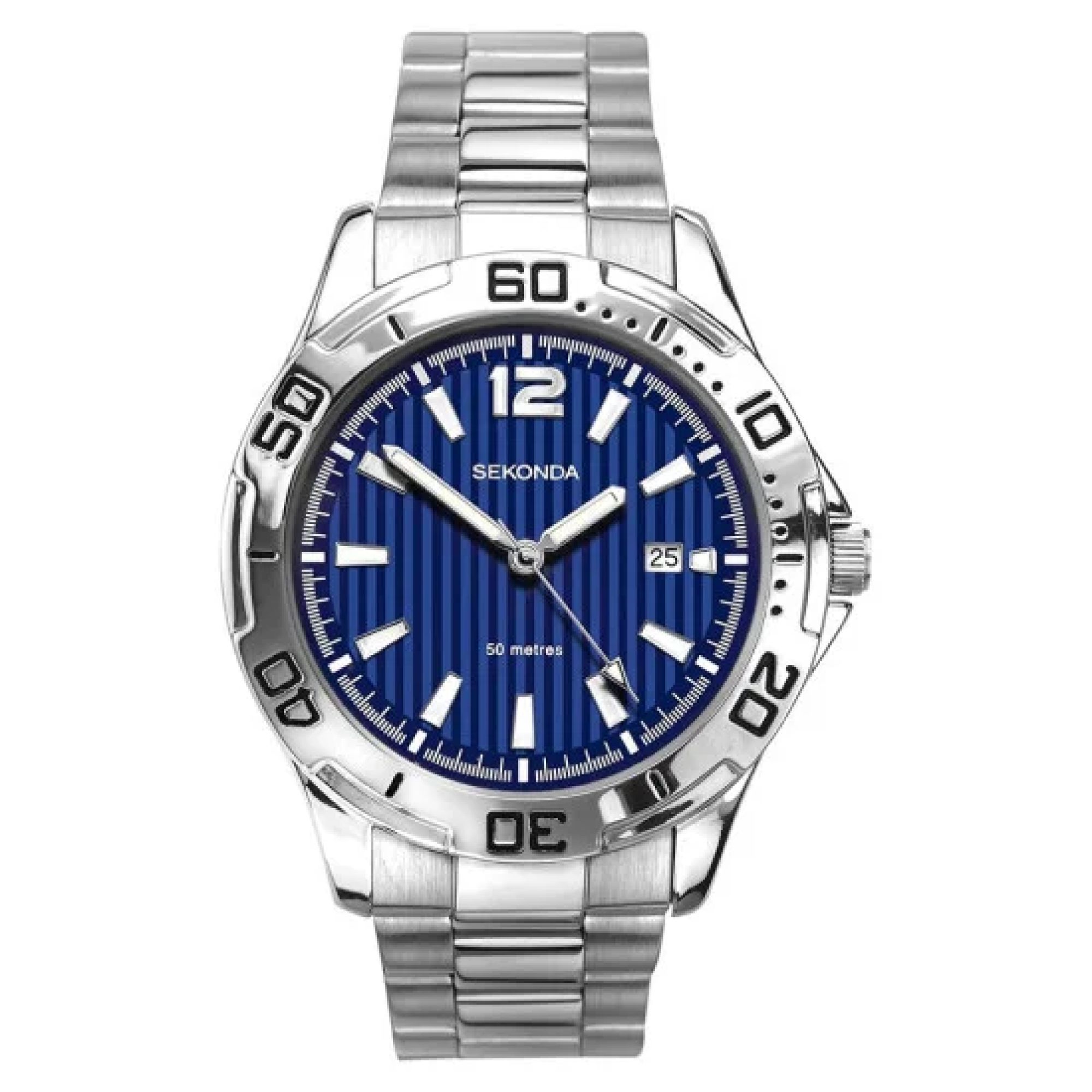 Sekonda Mens Dated Blue Face Stainless Steel Bracelet Watch