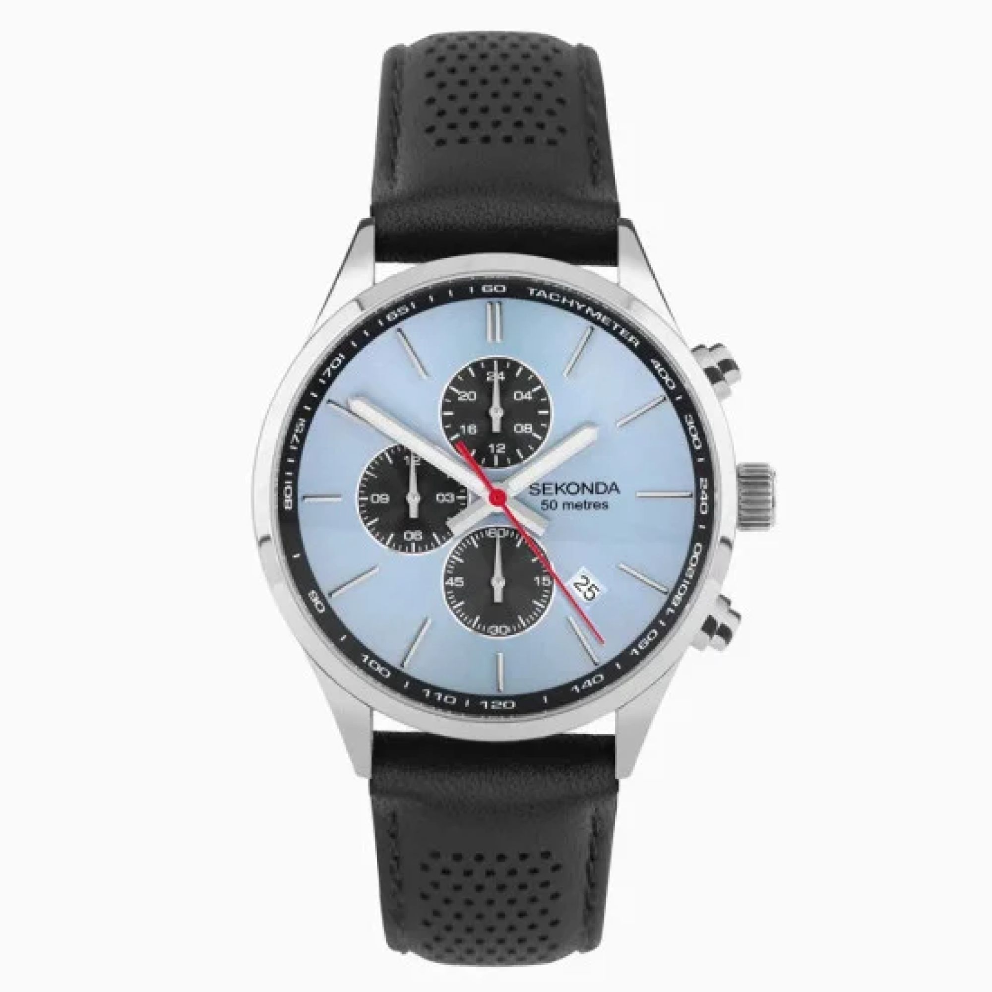 Sekonda Mens Endurance Dated Blue Dial with Silver Alloy Case & Black Leather Strap Watch