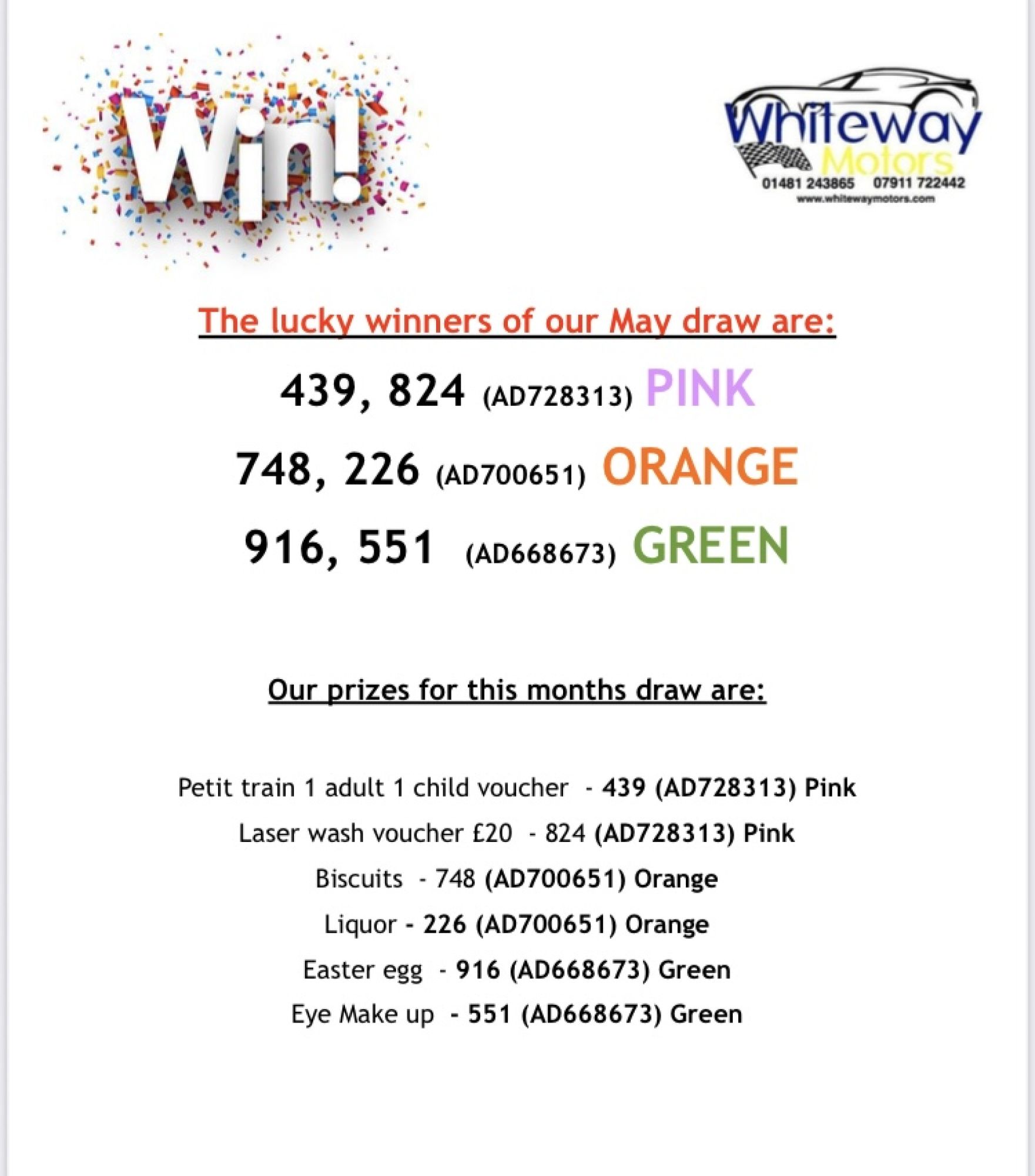 May winning raffle numbers