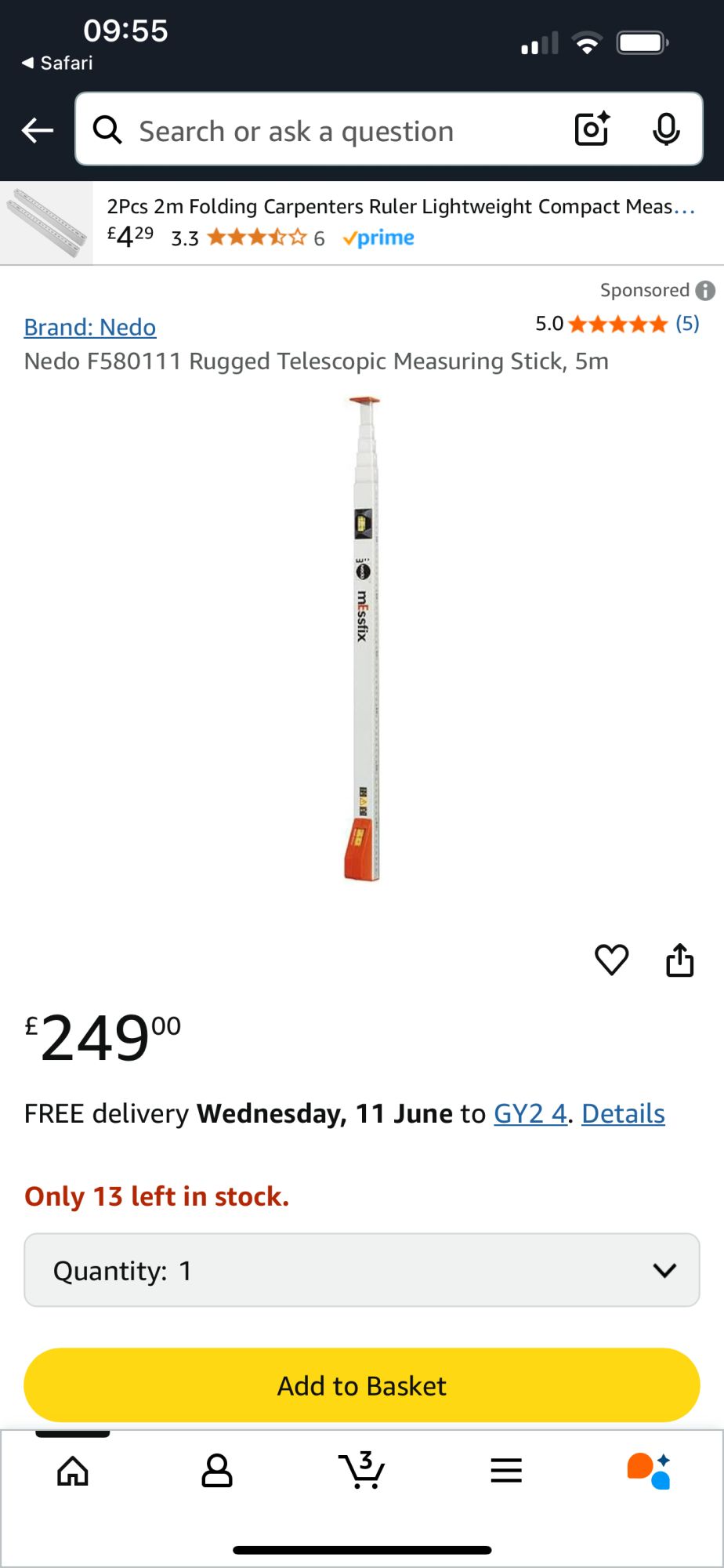 Nedo Messfix compact measure stick