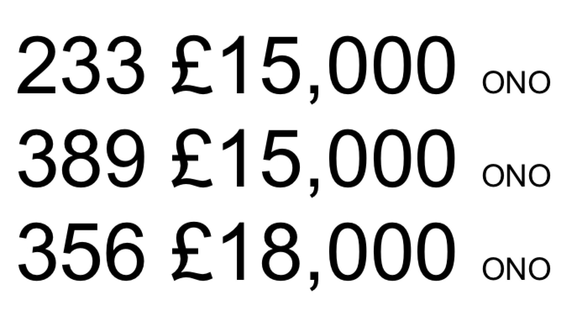3 x 3 digit car numbers for sale.