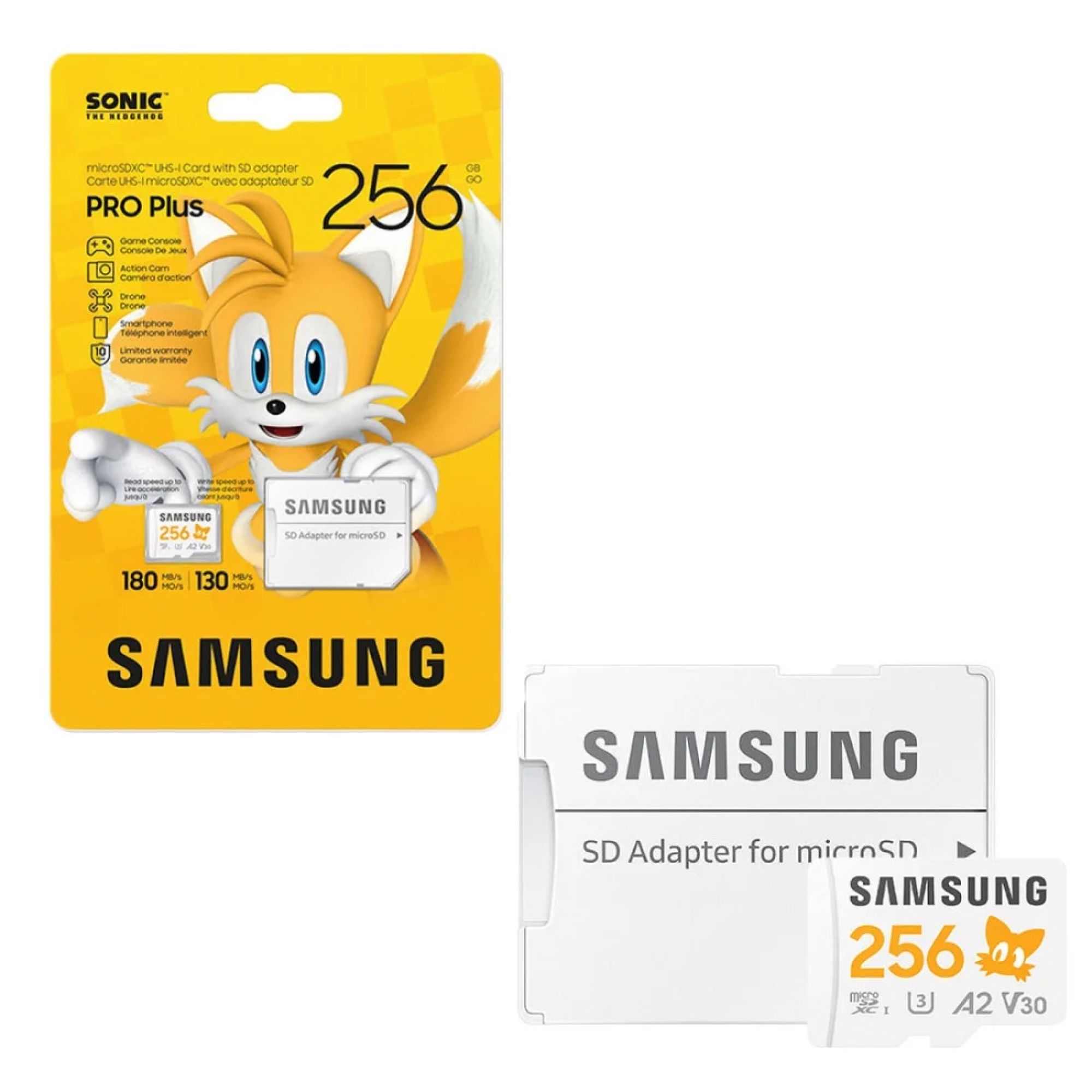 Samsung Pro Plus Micro SD SDXC Memory Card U3 A2 V30 Sonic The Hedgehog with SD Card Adapter - 256GB