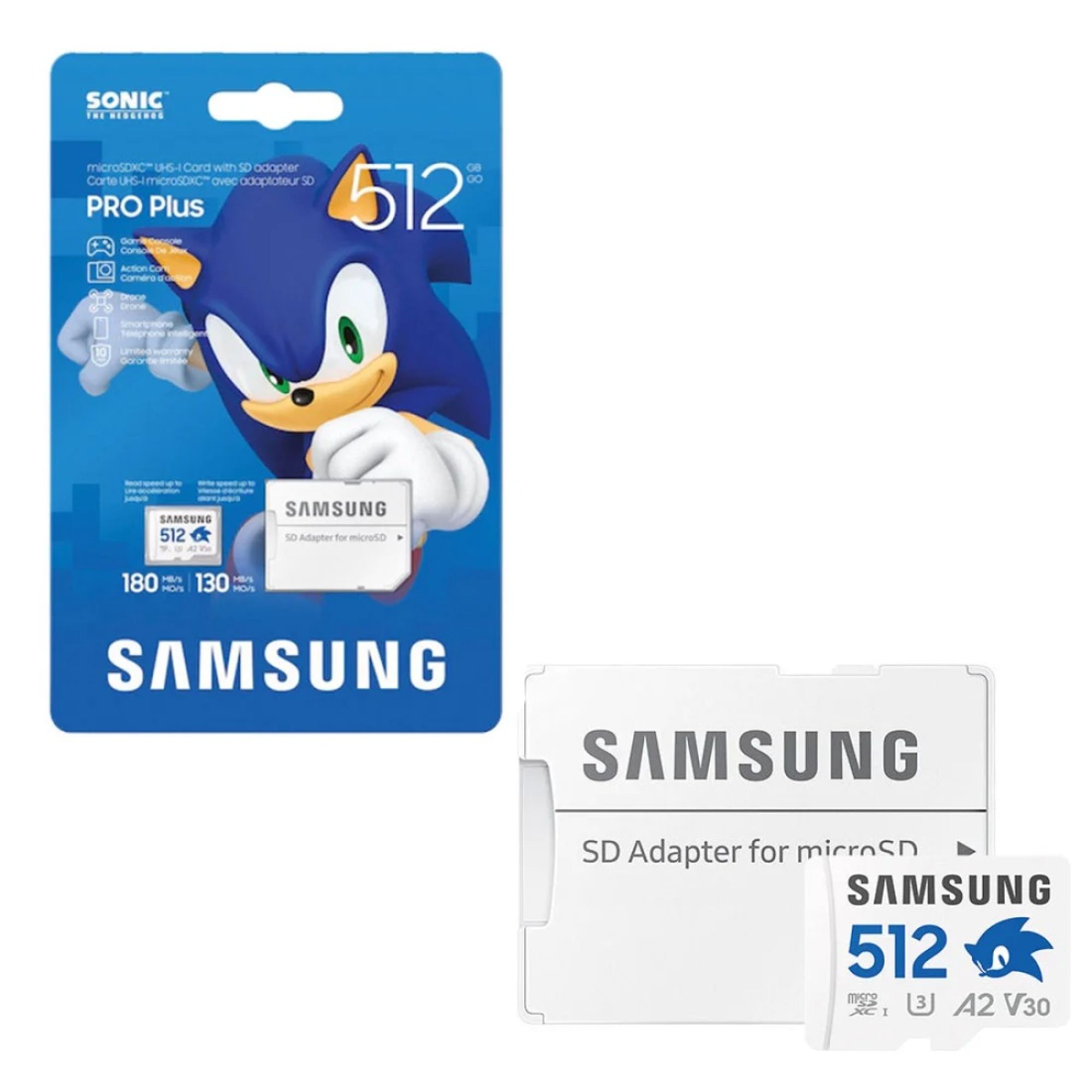 Samsung Pro Plus Micro SD SDXC Memory Card U3 A2 V30 Sonic The Hedgehog with SD Card Adapter - 512GB