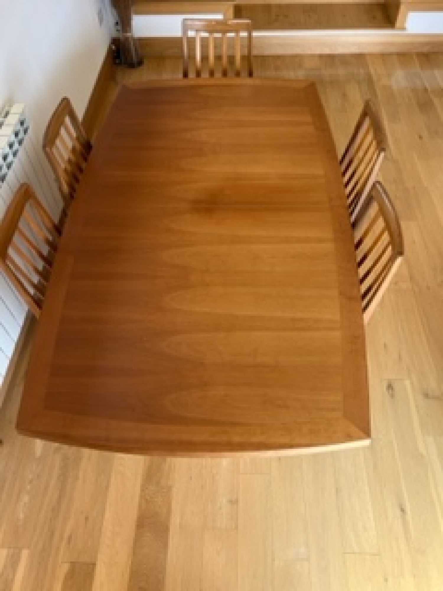 Cherry Wood dining table and six chairs.