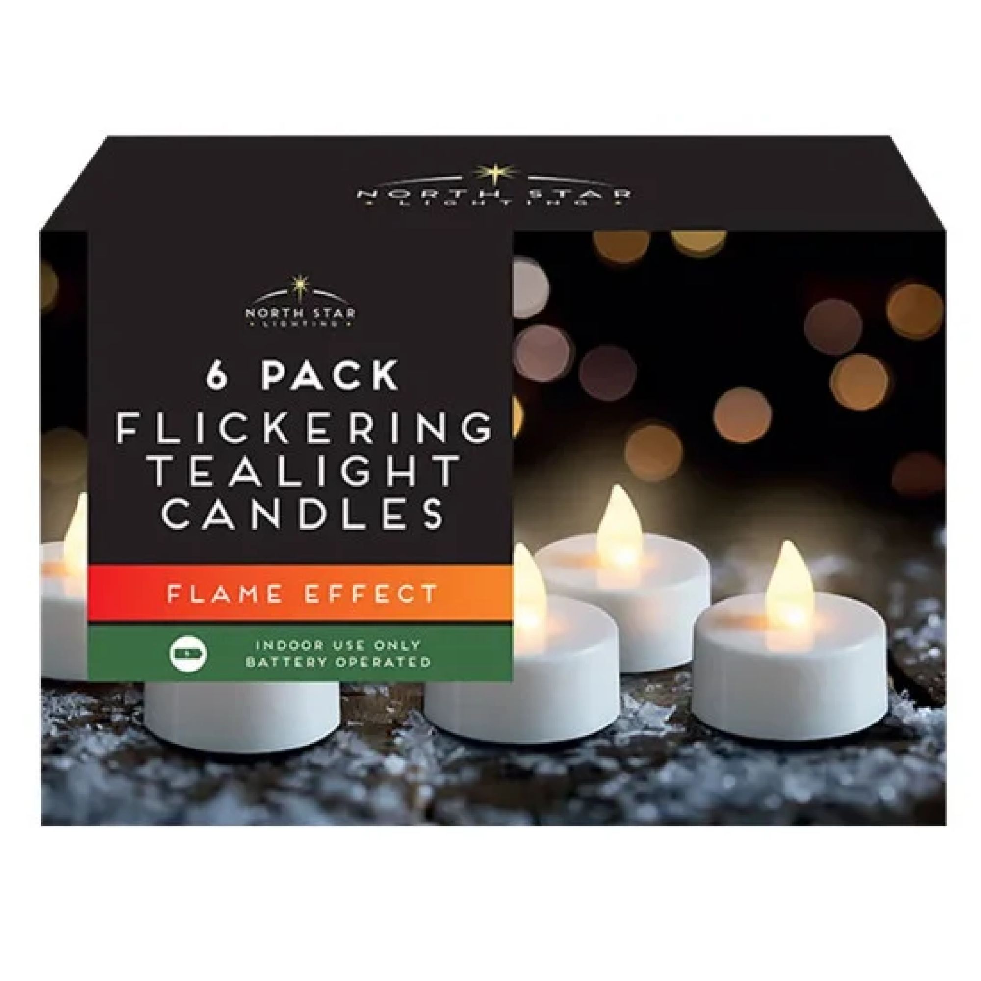 North Star Lighting LED White Flickering Tea Lights 6pk