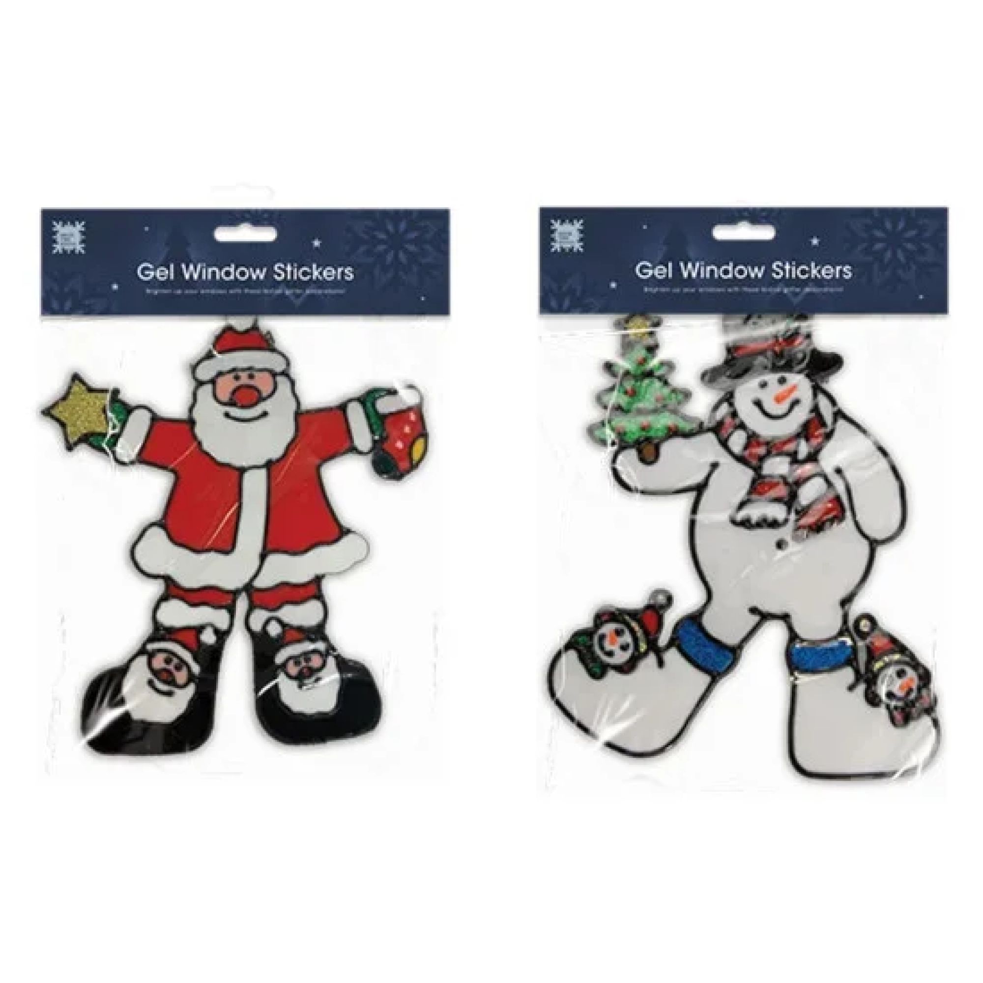 Christmas Window Stickers Decorations - Santa & Snowman - Set of 2