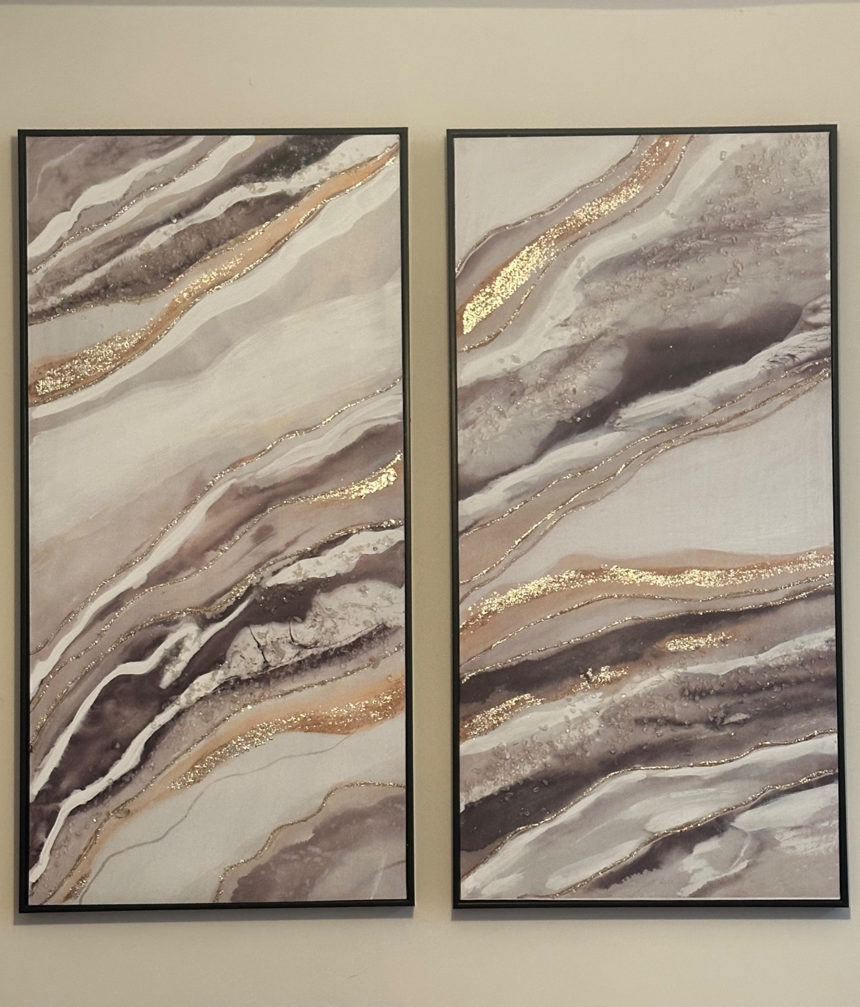 Abstract wall art with gold detail (pair)