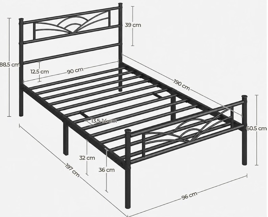 Single bed metal frame and mattress